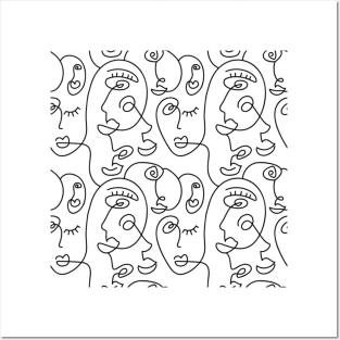 Abstract faces lineart Posters and Art